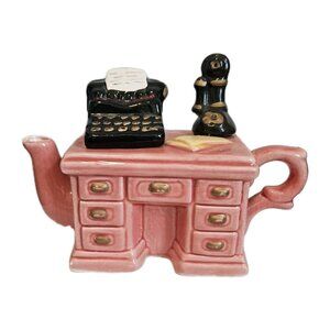 Vintage Mini Decorative Pink Ceramic Office Desk Type Writer Secretary Teapot